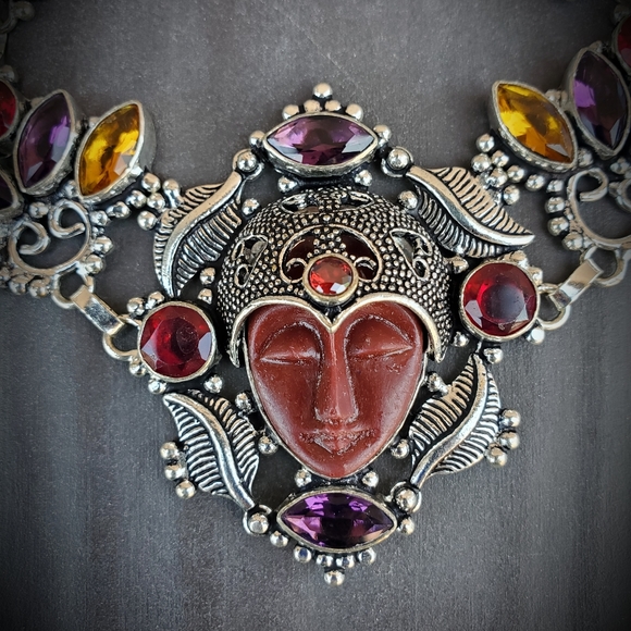 New Carved Goddess Face Multi Gemstone 925 Bracelet. - Picture 16 of 16